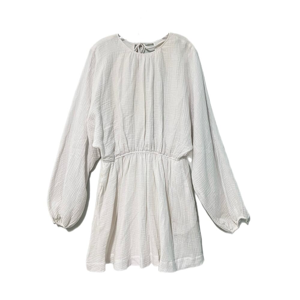 Every Double Gauze Mini Dress Women’s XL Cotton White Open Back Coastal Resort